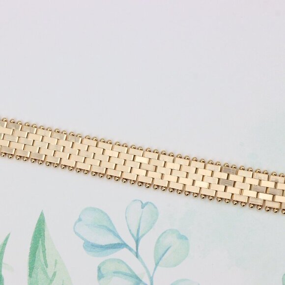 "Wide Rose Gold Bracelet with Textured Interlink & Ball Edge Design, XPBL0873 - Picture 4 of 13